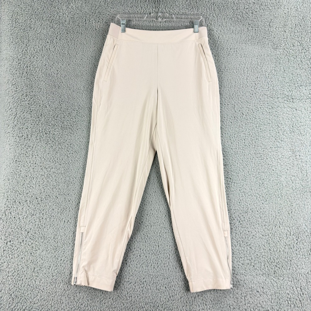 Athleta Ankle Pants Womens 8 Beige High Rise Tapered Leg Zip Hem Pockets Stretch
